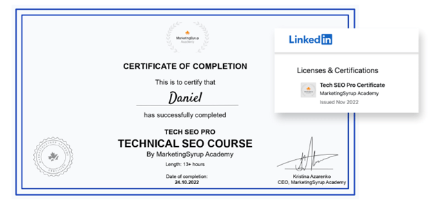 Tech SEO Pro certificate